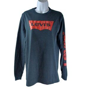 Levis Black Long Sleeve Puff Print Graphic T-Shirt Size M Y2K Revival Streetwear